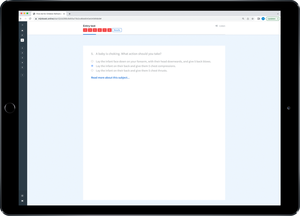 Eerste Hulp aan Kinderen Herhaling Engels E-learning Entry Test