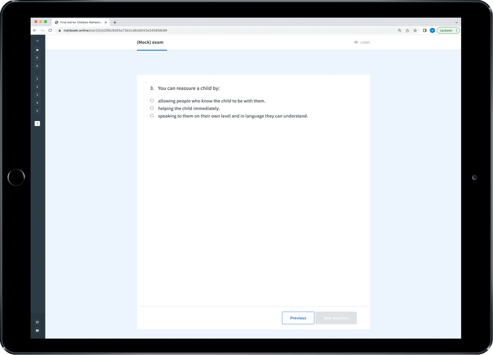 Eerste Hulp aan Kinderen Herhaling Engels E-learning Exam