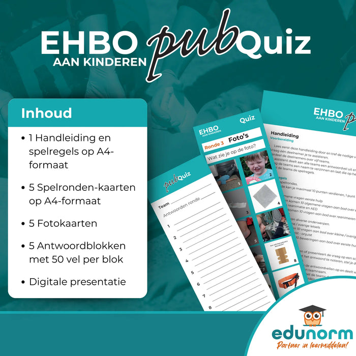 Voorbeeld van een EHBO quizvraag uit de Eerste Hulp aan Kinderen Pubquiz voor instructeurs – Edunorm