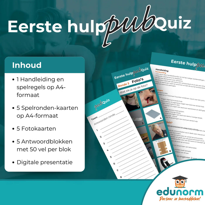 Voorbeeld van een EHBO quizvraag uit de Eerste Hulp Pubquiz voor instructeurs – Edunorm