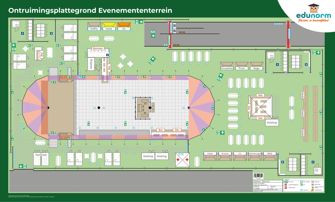 Ontruimingsplattegrond Evenemententerrein zonder pictogrammen - Norm NEN-EN-ISO 7010