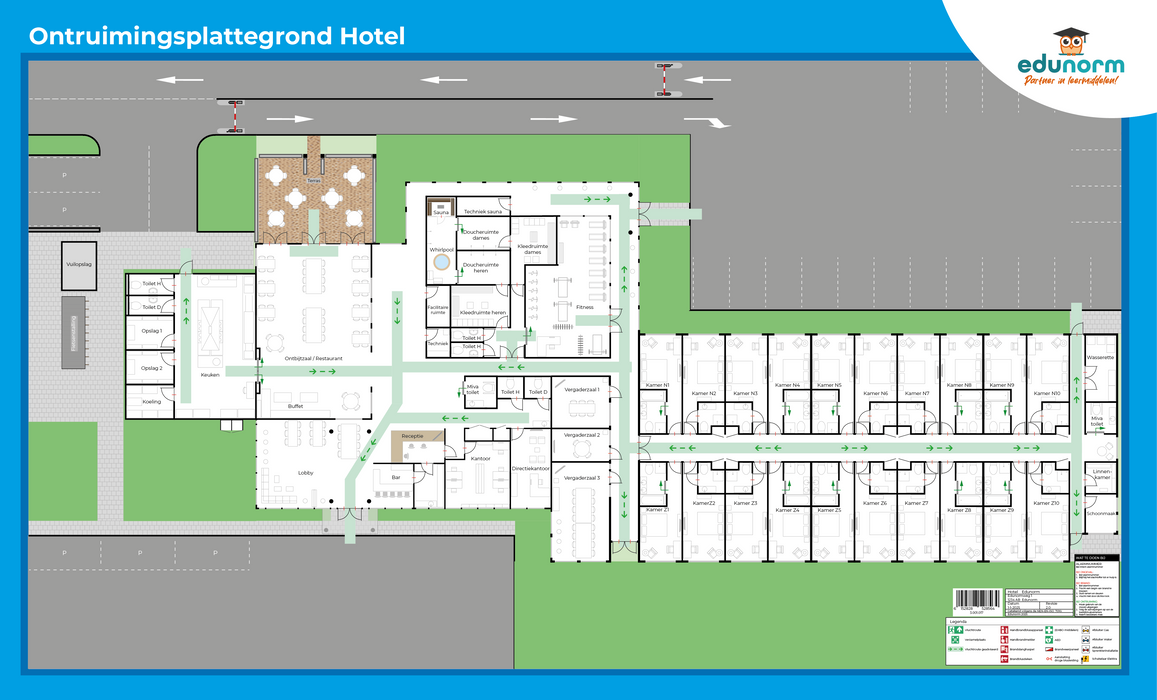 Ontruimingsplattegrond Hotel zonder pictogrammen - Norm NEN-EN-ISO 7010