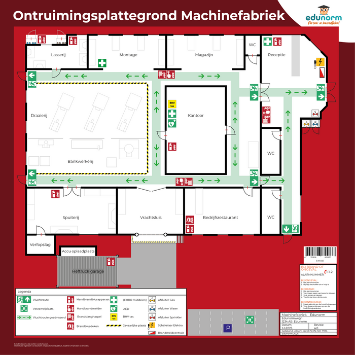 Ontruimingsplattegrond Machinefabriek - Norm NEN-EN-ISO 7010